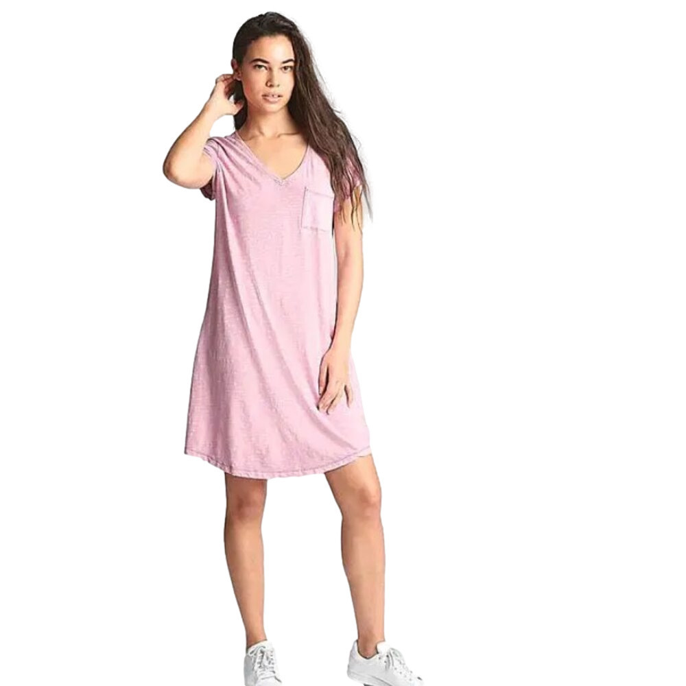 GAP Purple/Pink Heather V-Neck Short Sleeve Pocket T-Shirt Dress Size Medium